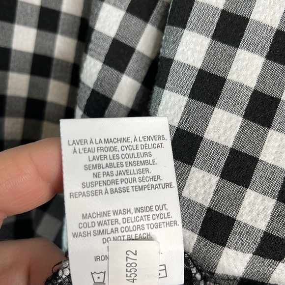 Signature Reitmans Seersucker Gingham Plaid Blouse Puff Sleeve Black White XXL - Picture 11 of 13